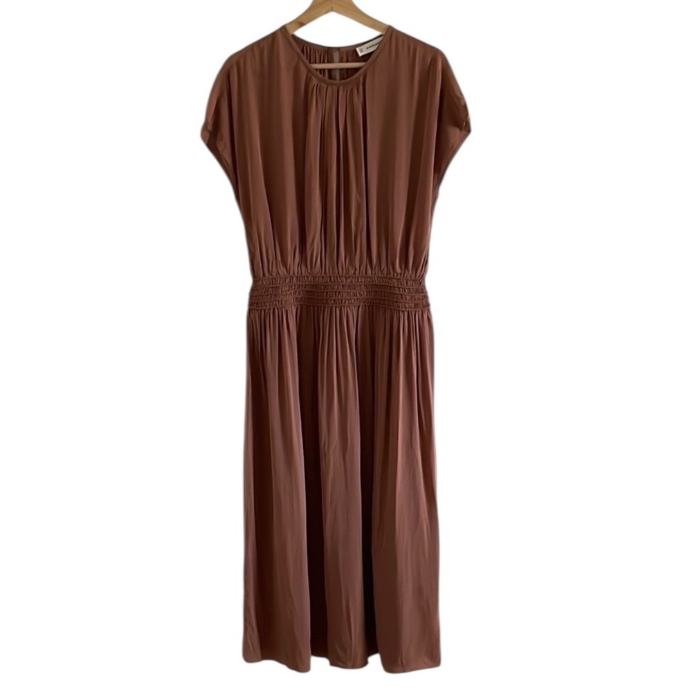 Everlane The Gathered Midi Dress Women’s Size‎ Medium Elastic Waist Carob Brown - Picture 2 of 8